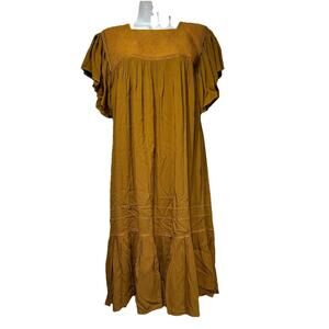 handmade smocked mustard yellow midi cottagecore dress
